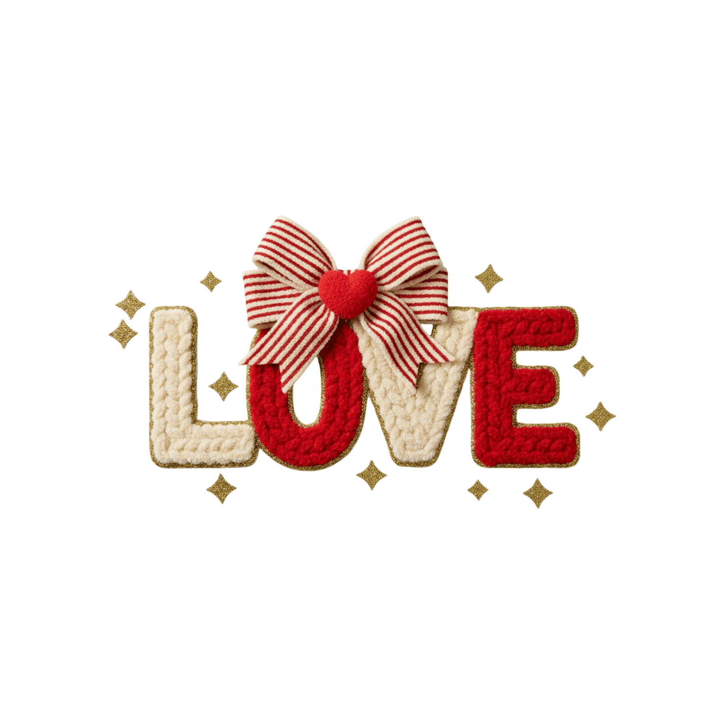 DTF Saint-Valentin – Mot "LOVE" Tricot & Nœud Rayé