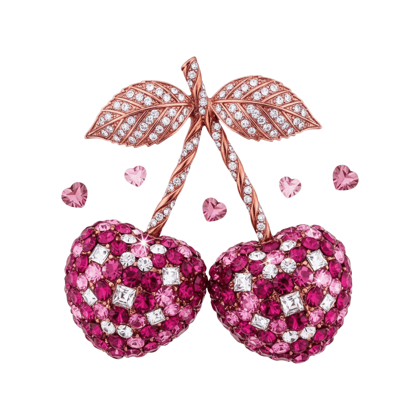 DTF Saint-Valentin – Cerises Bijoux Cœurs (Rose Gold & Strass)