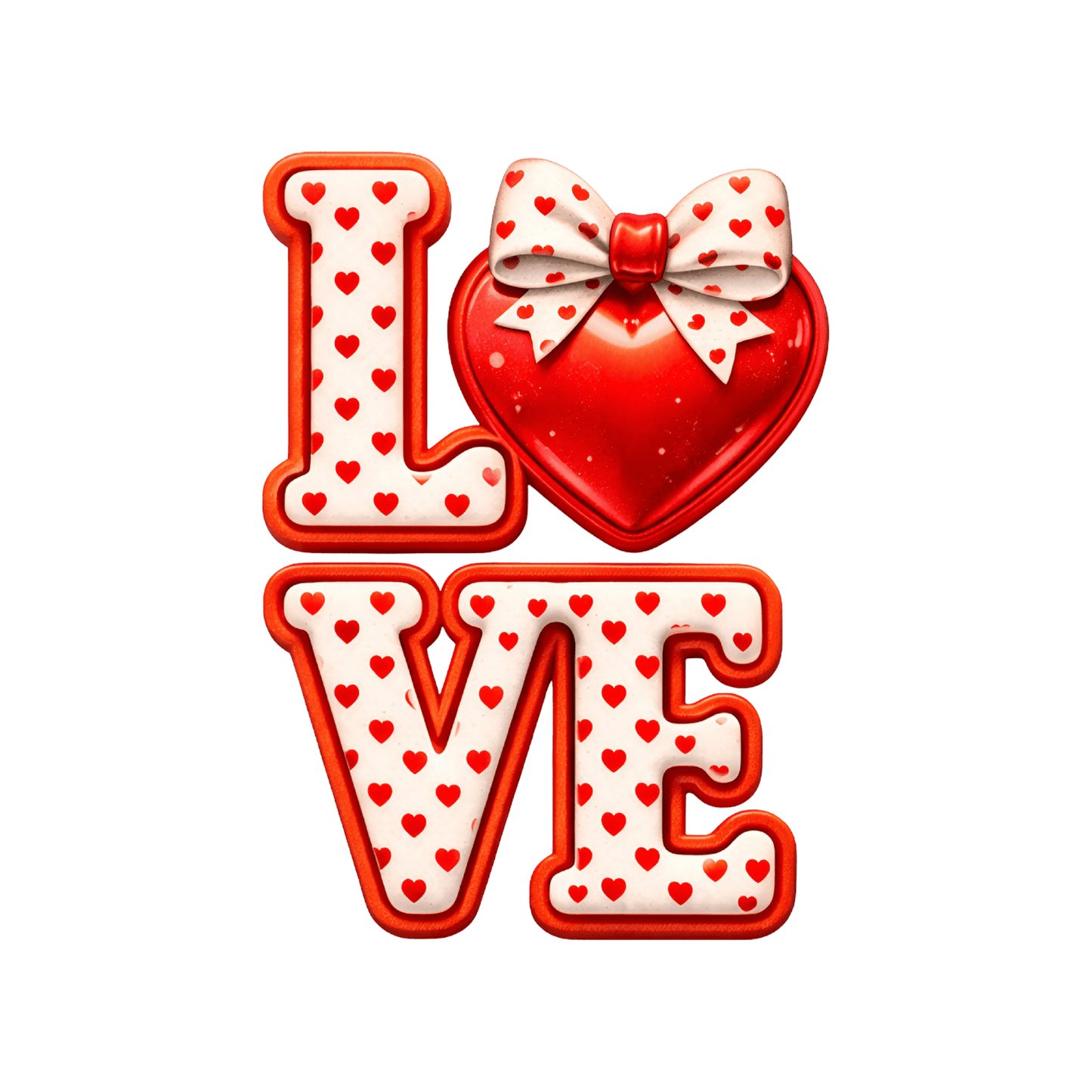 DTF Saint-Valentin – Mot "LOVE" Cœurs & Nœud Satiné (Rouge)