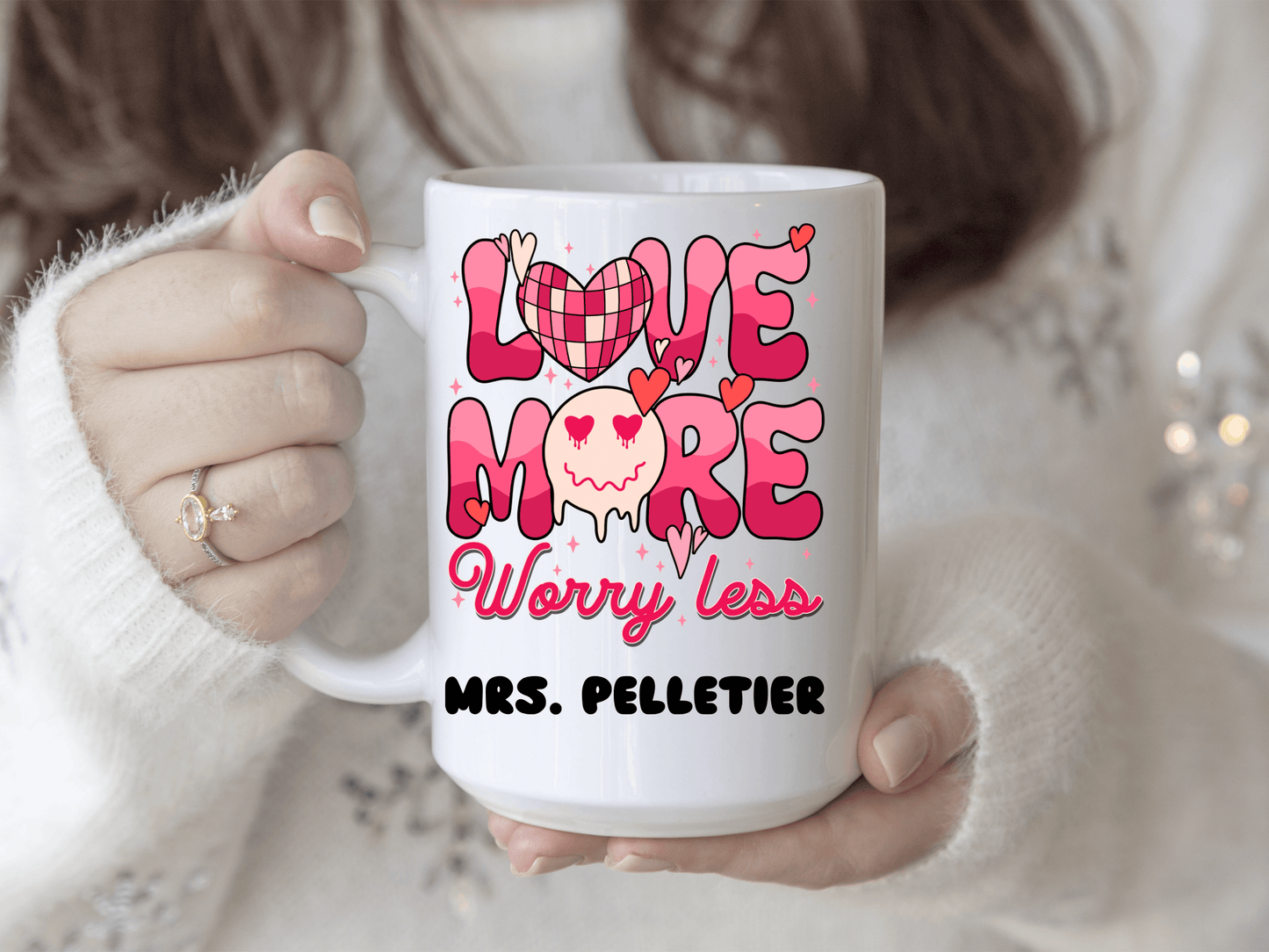 Mug en Céramique Personnalisable Saint-Valentin - Love More Worry Less