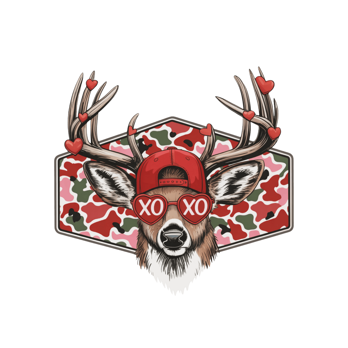 DTF Saint-Valentin – Cerf "XO XO" (Casquette Rouge)