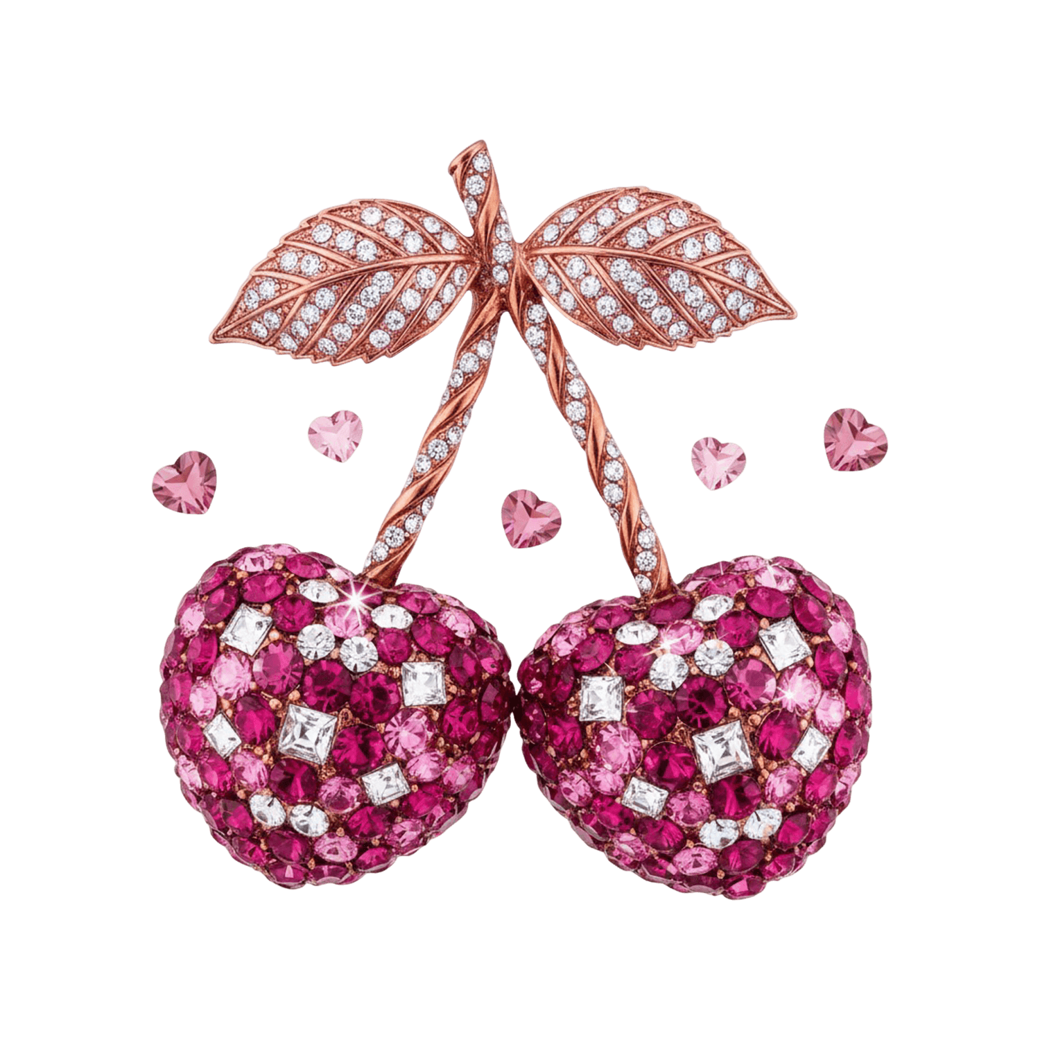 DTF Saint-Valentin – Cerises Bijoux Cœurs (Rose Gold & Strass)