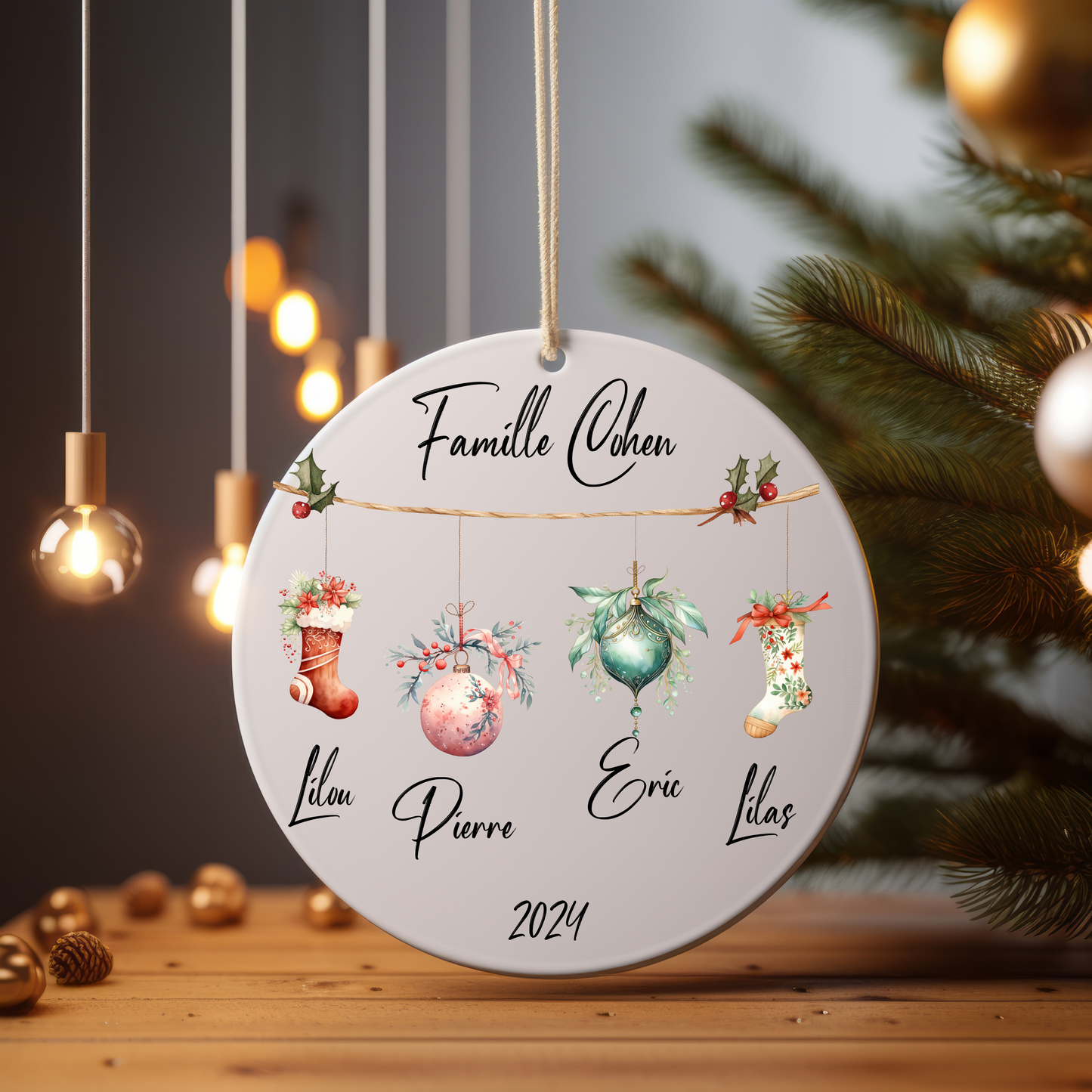 Décoration de Sapin en Céramique Personnalisable Famille